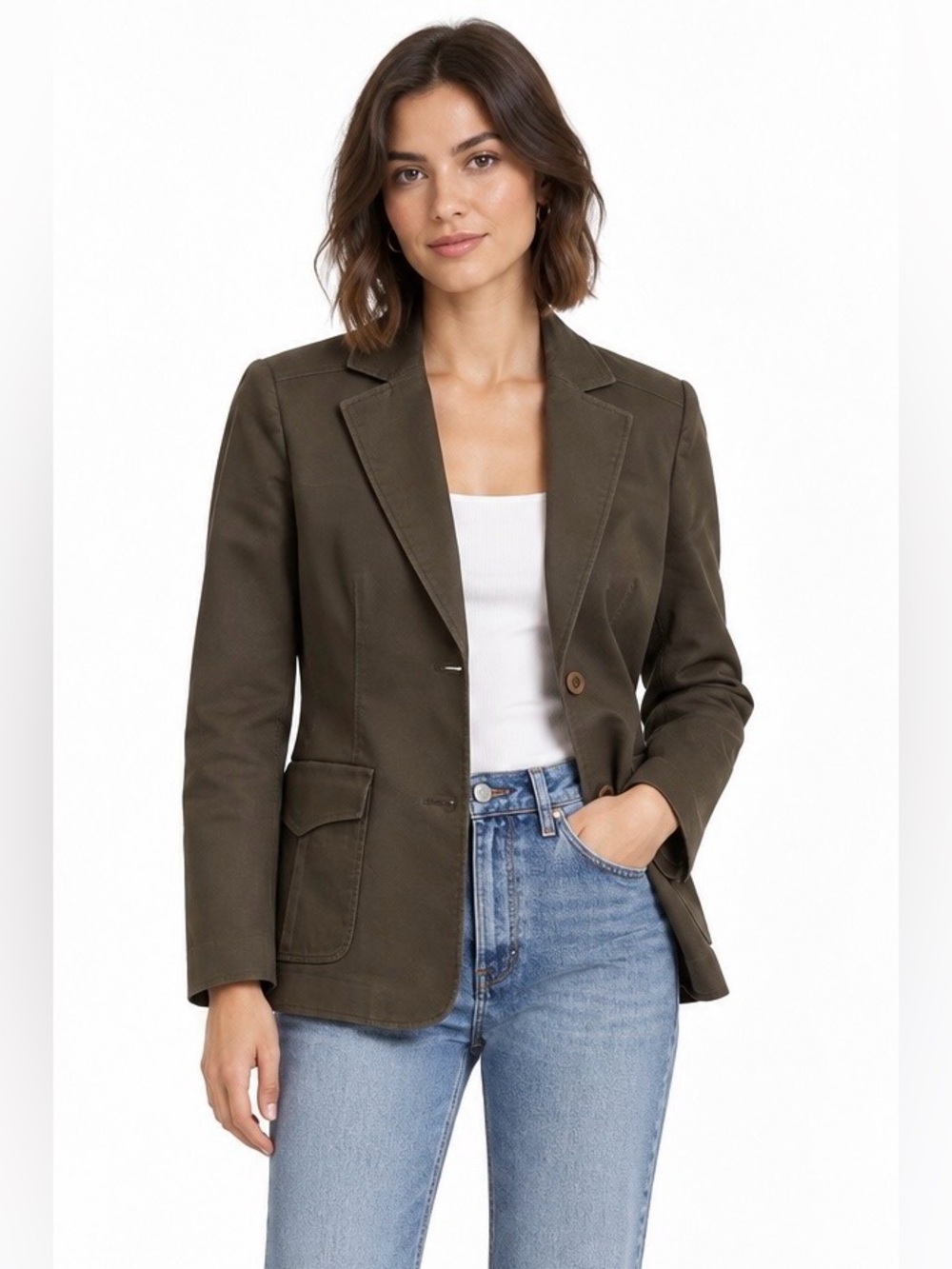 ESPRIT buttoned blazer jacket 98% cotton w/pockets women's size 10 (M) brown